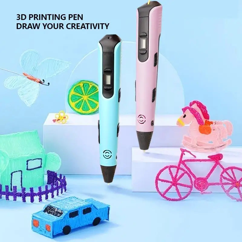 3D Pen for Children 3D Printing Pen with LED Screen 100M PLA 3M 40 Colors USB With Storage Box Christmas Birthday Gift for Kids