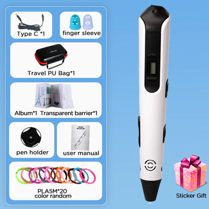 3D Pen for Children 3D Printing Pen with LED Screen 100M PLA 3M 40 Colors USB With Storage Box Christmas Birthday Gift for Kids