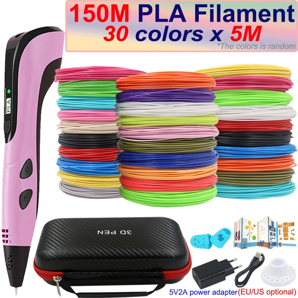 New Children's 3D Pen 3D Printing Pen with LCD Screen 200M PLA and Power Adapter Travel Case Christmas Birthday Gift for Kids