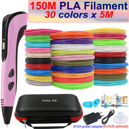 New Children's 3D Pen 3D Printing Pen with LCD Screen 200M PLA and Power Adapter Travel Case Christmas Birthday Gift for Kids