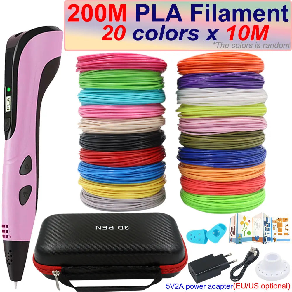 New Children's 3D Pen 3D Printing Pen with LCD Screen 200M PLA and Power Adapter Travel Case Christmas Birthday Gift for Kids