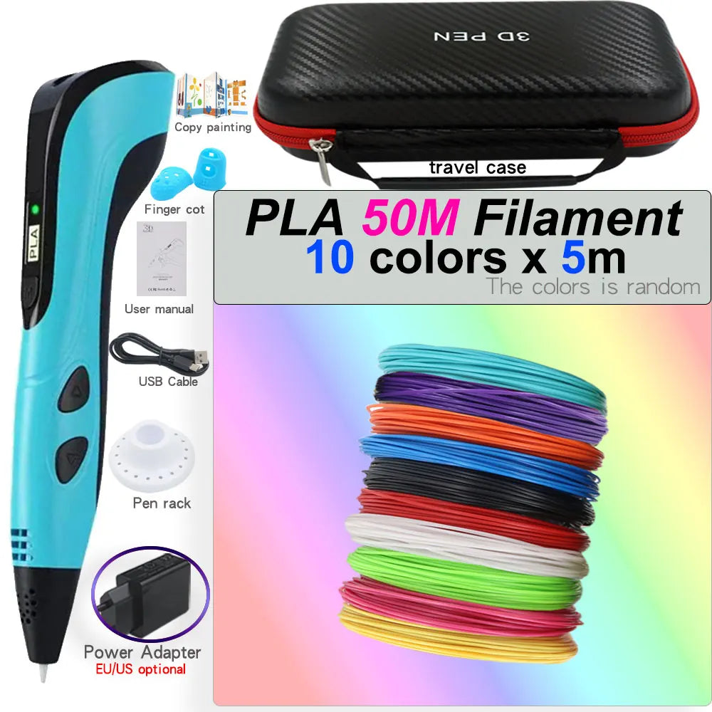 3D Printing Pen Set for Children with LCD Screen Power Adapter 30Color PLA Filament Travel Case Birthday Christmas Gift for Kids