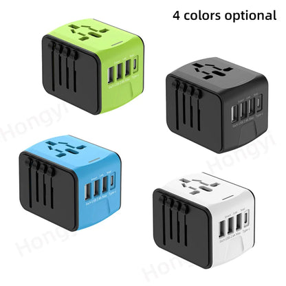 International Travel Adapter with 3 USB and Type C Power Adapters for Fast Charging EU/UK/US/Australia Travel Plugs