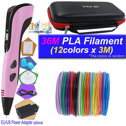 2026 3D Pen Set for Children 3D Printing Pen with LED Screen 200M PLA Power Adapter Travel Box Christmas Birthday Gift for Kids
