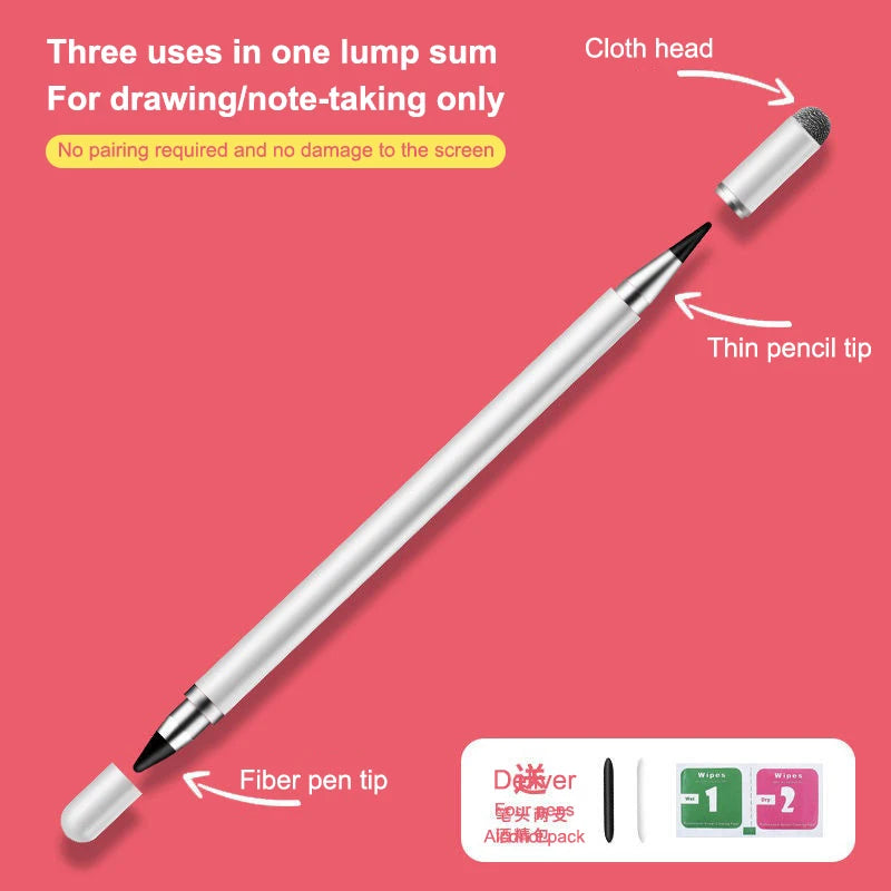 Premium Universal Stylus Pen for Smart Phones, iPads, & Tablet Drawing - 3 in 1 Design