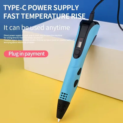Third-Generation Super 3D Pen, with 1.75mm PLA Filament, LED Display, 3D Printing Pen, Children's Birthday or Christmas Gift