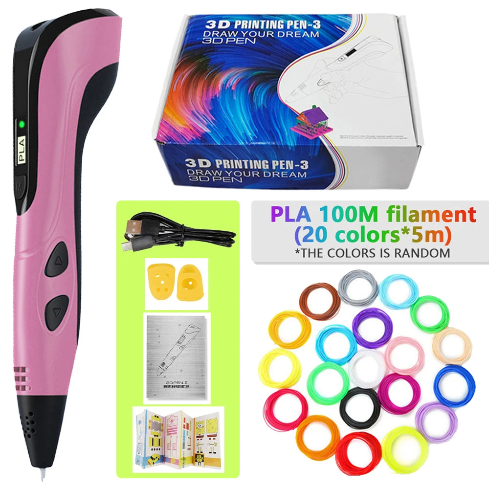 3d Pen for kids Creatived Toy DIY 3D Printing Pen Type-C Rechargeable 3D Pens Set with 200M PLA Filament for Children Gift