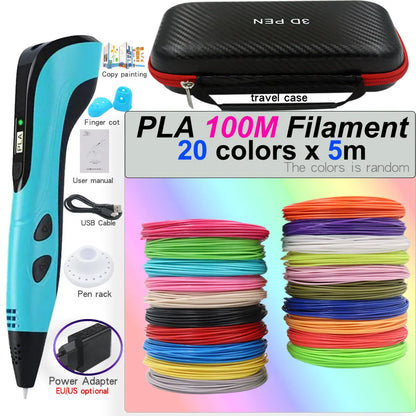 3D Printing Pen Set for Children with LCD Screen Power Adapter 30Color PLA Filament Travel Case Birthday Christmas Gift for Kids