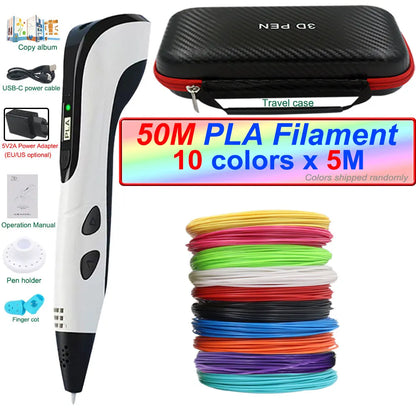 2026 New 3D Printing Pen 3D Pen for Children with Power Adapter 200M PLA Filament Travel Case Birthday Christmas Gift for Kids