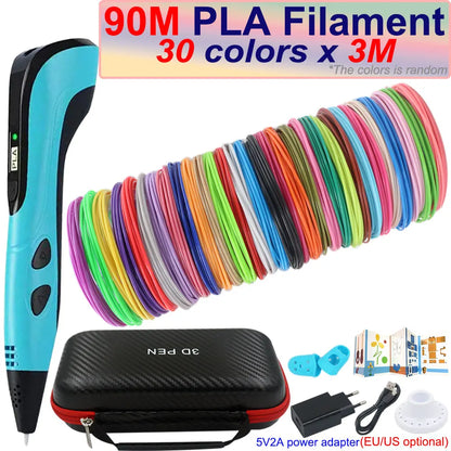 New Children's 3D Pen 3D Printing Pen with LCD Screen 200M PLA and Power Adapter Travel Case Christmas Birthday Gift for Kids