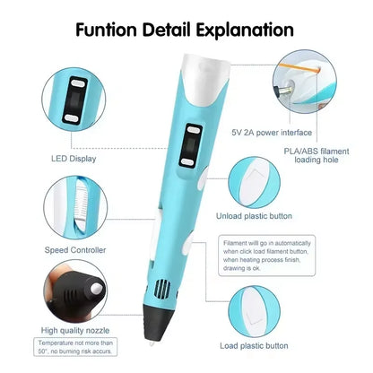 3D Printing Pen, High Temperature 3D Pen, DIY Drawing Pen Gift for Kids Students