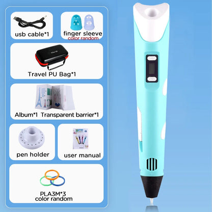3D Pen for Kids Children 3D Drawing Printing Pen with LCD Screen Power Adapter 200M PLA Filament DIY Gift for Christmas Birthday