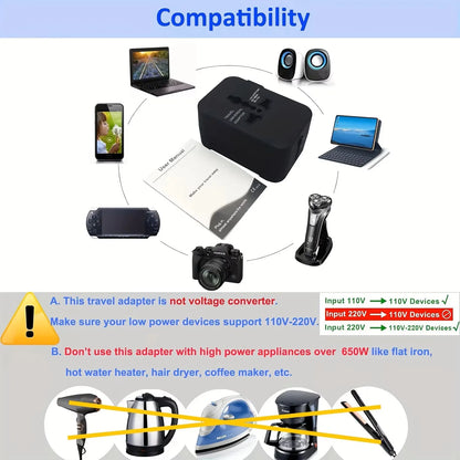 Universal AC power adapter with dual USB charging ports, universal travel plugs and sockets, EU-US AC power adapter