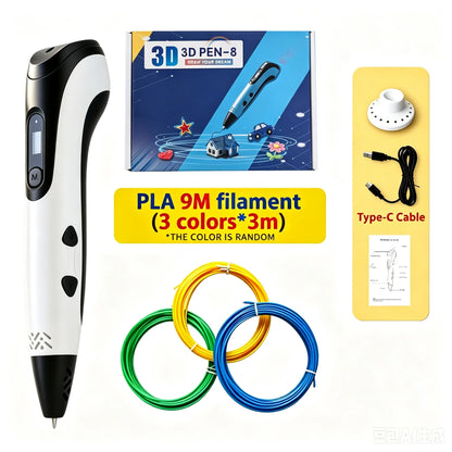 New Digital Display 3D Printing Pen Set Three Colors Optional Creative 3D Drawing Pen Kit Multicolor PLA Material for Handcraft
