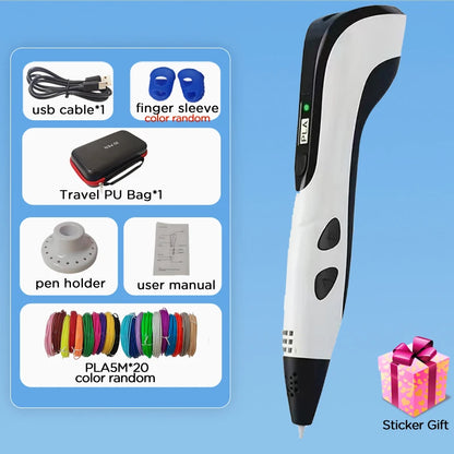 3D Pen Set For Children 3D Printing Pen with LED Screen 100M PLA Power Adapter Travel Box Christmas Birthday Gift for Kids