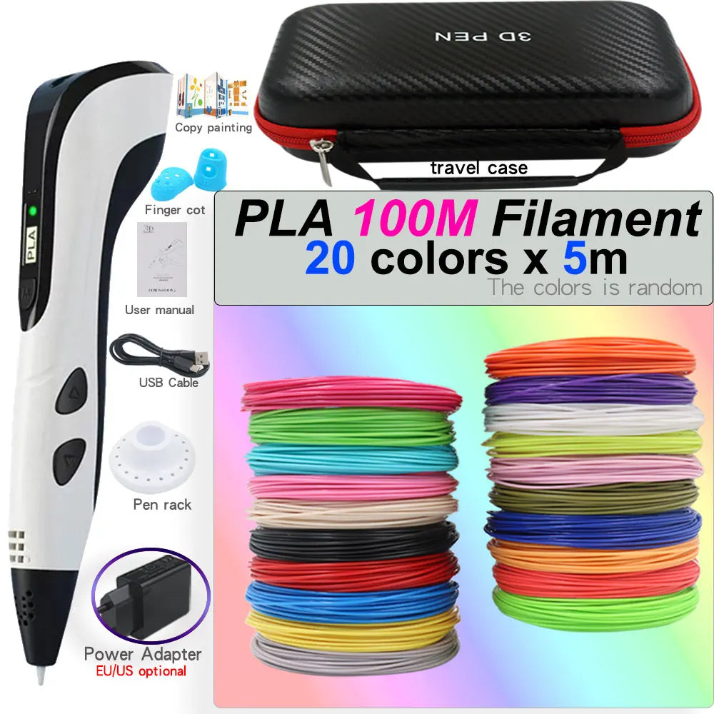 3D Printing Pen Set for Children with LCD Screen Power Adapter 30Color PLA Filament Travel Case Birthday Christmas Gift for Kids