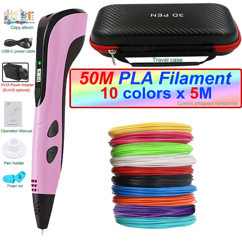 2026 New 3D Printing Pen 3D Pen for Children with Power Adapter 200M PLA Filament Travel Case Birthday Christmas Gift for Kids