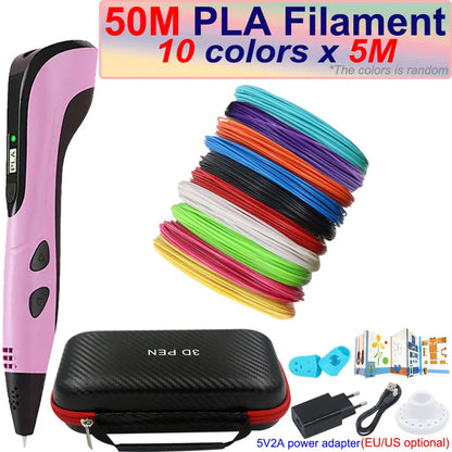 New Children's 3D Pen 3D Printing Pen with LCD Screen 200M PLA and Power Adapter Travel Case Christmas Birthday Gift for Kids