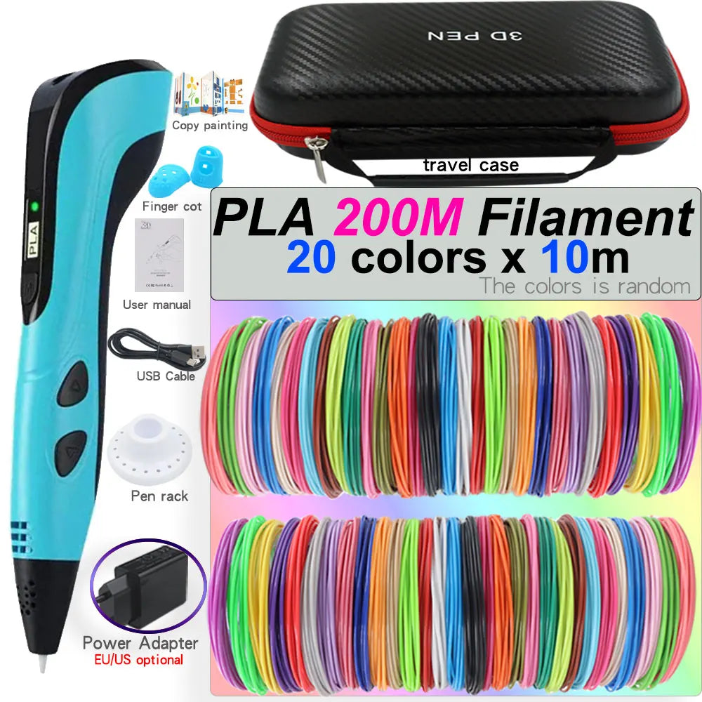 3D Printing Pen Set for Children with LCD Screen Power Adapter 30Color PLA Filament Travel Case Birthday Christmas Gift for Kids