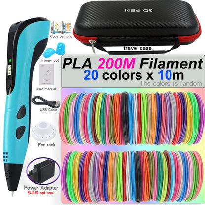 3D Printing Pen Set for Children with LCD Screen Power Adapter 30Color PLA Filament Travel Case Birthday Christmas Gift for Kids