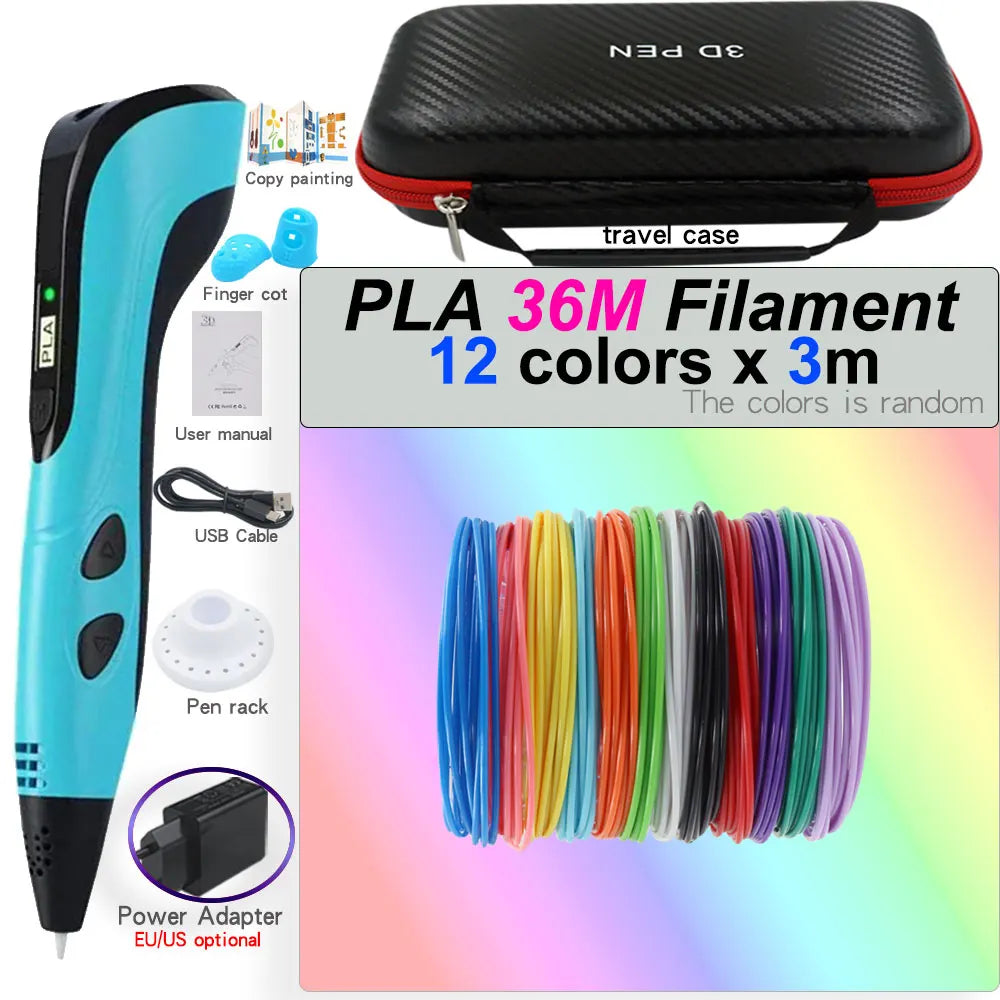 3D Printing Pen Set for Children with LCD Screen Power Adapter 30Color PLA Filament Travel Case Birthday Christmas Gift for Kids