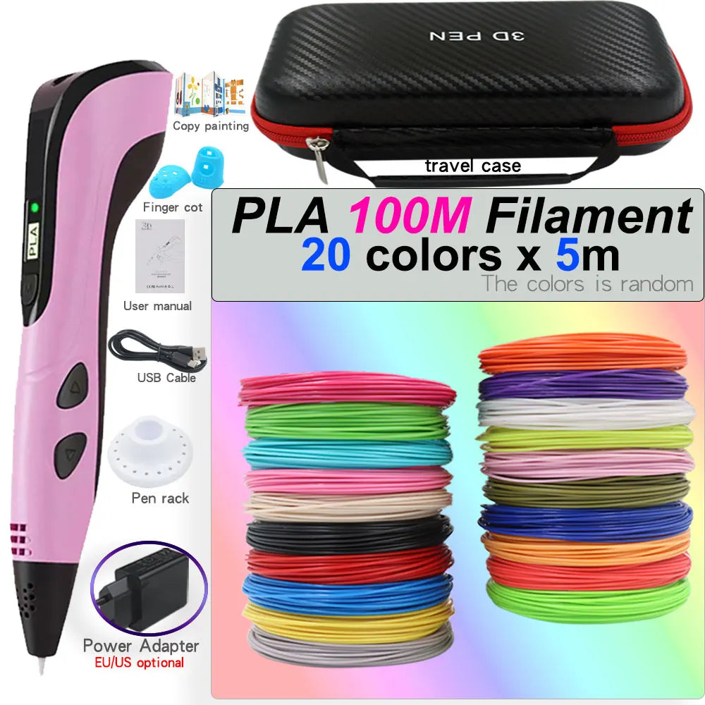 3D Printing Pen Set for Children with LCD Screen Power Adapter 30Color PLA Filament Travel Case Birthday Christmas Gift for Kids