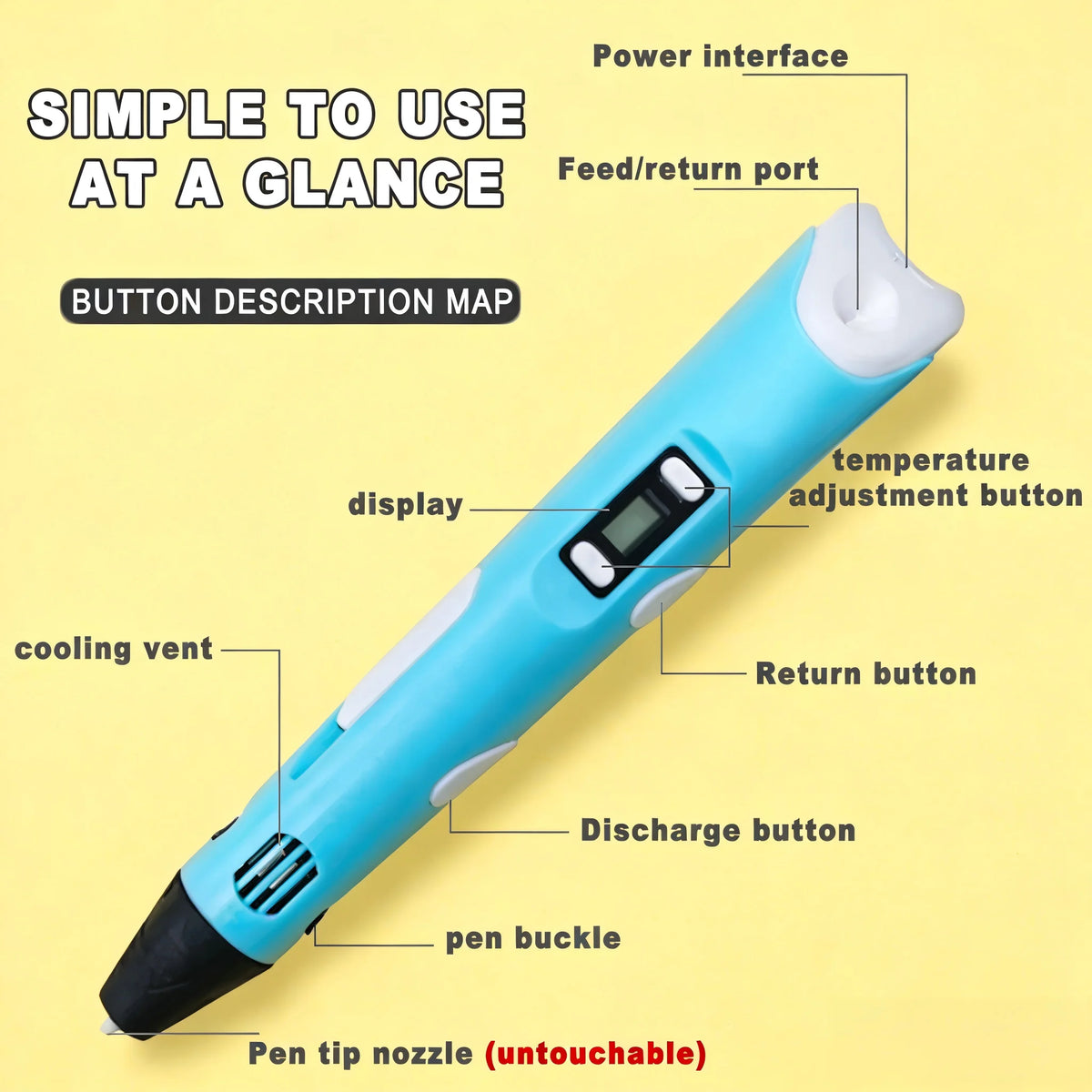 3D Printing Pen with 9M PLA Filament Safe High-Temp Graffiti Pen DIY Craft Drawing Pen for Kids Adults Christmas Birthday Gift