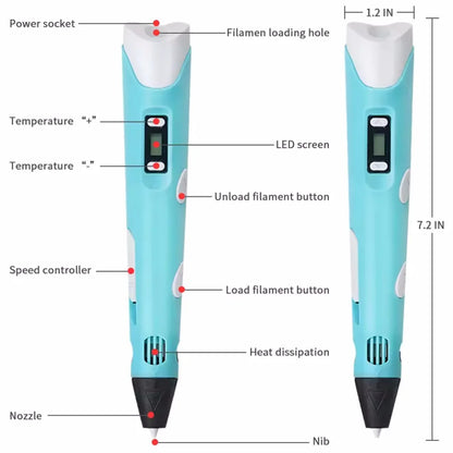 Electronic 3D Printing Pen with 9M PLA Consumables High-Temperature 3D Graffiti Tool Intelligent Toy Christmas Birthday Gift