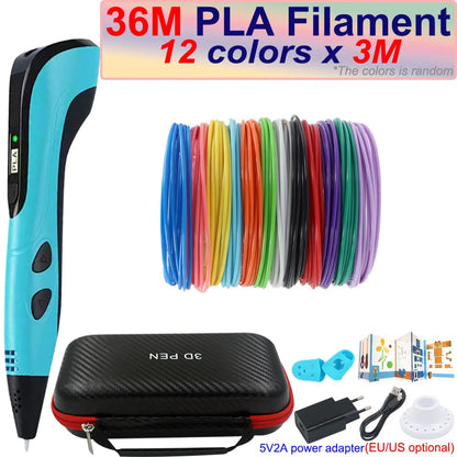New Children's 3D Pen 3D Printing Pen with LCD Screen 200M PLA and Power Adapter Travel Case Christmas Birthday Gift for Kids