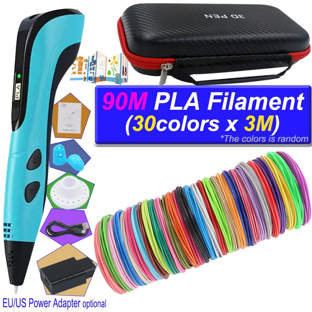 2026 3D Pen Set for Children 3D Printing Pen with LED Screen 200M PLA Power Adapter Travel Box Christmas Birthday Gift for Kids