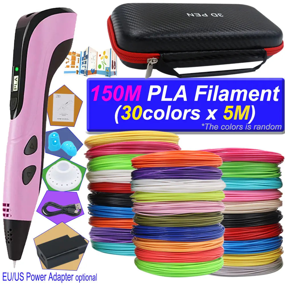 2026 3D Pen Set for Children 3D Printing Pen with LED Screen 200M PLA Power Adapter Travel Box Christmas Birthday Gift for Kids