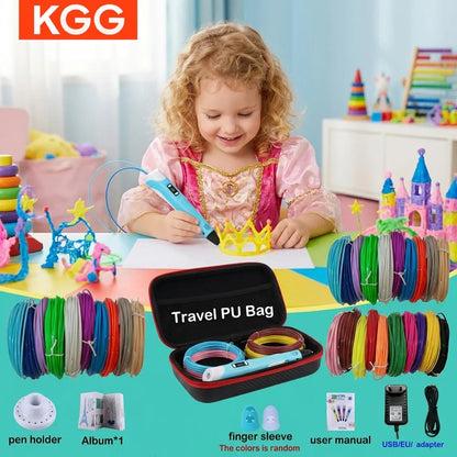 3D Pen for Kids Children 3D Drawing Printing Pen with LCD Screen Power Adapter 200M PLA Filament DIY Gift for Christmas Birthday