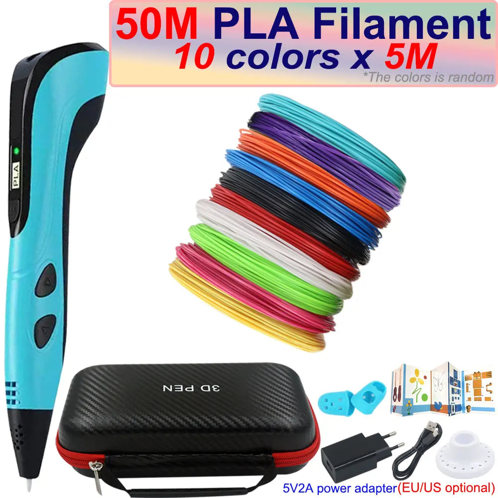 New Children's 3D Pen 3D Printing Pen with LCD Screen 200M PLA and Power Adapter Travel Case Christmas Birthday Gift for Kids