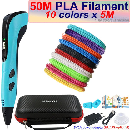 New Children's 3D Pen 3D Printing Pen with LCD Screen 200M PLA and Power Adapter Travel Case Christmas Birthday Gift for Kids