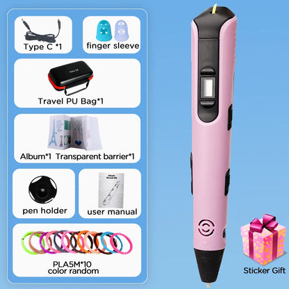 3D Pen for Children 3D Printing Pen with LED Screen 100M PLA 3M 40 Colors USB With Storage Box Christmas Birthday Gift for Kids