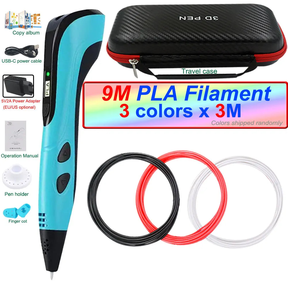 2026 New 3D Printing Pen 3D Pen for Children with Power Adapter 200M PLA Filament Travel Case Birthday Christmas Gift for Kids