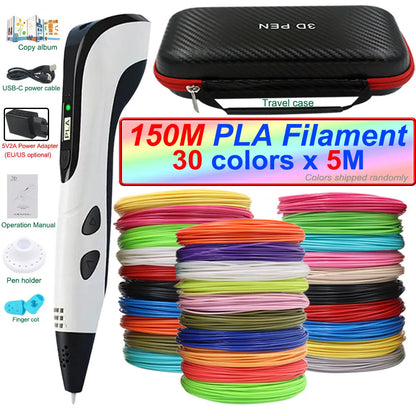2026 New 3D Printing Pen 3D Pen for Children with Power Adapter 200M PLA Filament Travel Case Birthday Christmas Gift for Kids