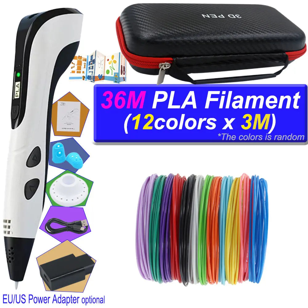 2026 3D Pen Set for Children 3D Printing Pen with LED Screen 200M PLA Power Adapter Travel Box Christmas Birthday Gift for Kids
