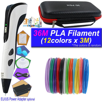 2026 3D Pen Set for Children 3D Printing Pen with LED Screen 200M PLA Power Adapter Travel Box Christmas Birthday Gift for Kids