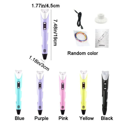 USB 3D Printing Pen Adjustable Speed LED Display DIY Drawing Pens Safe Painting with PLA Filament 3D Graffiti Drawing Tool