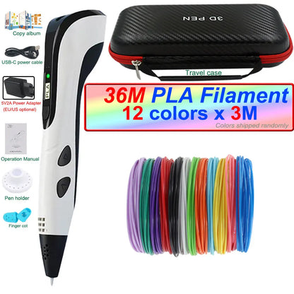 2026 New 3D Printing Pen 3D Pen for Children with Power Adapter 200M PLA Filament Travel Case Birthday Christmas Gift for Kids