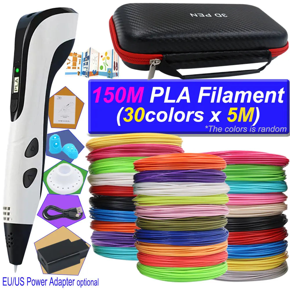 2026 3D Pen Set for Children 3D Printing Pen with LED Screen 200M PLA Power Adapter Travel Box Christmas Birthday Gift for Kids