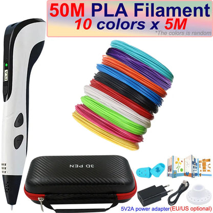 New Children's 3D Pen 3D Printing Pen with LCD Screen 200M PLA and Power Adapter Travel Case Christmas Birthday Gift for Kids