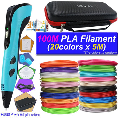 2026 3D Pen Set for Children 3D Printing Pen with LED Screen 200M PLA Power Adapter Travel Box Christmas Birthday Gift for Kids