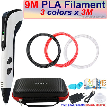 New Children's 3D Pen 3D Printing Pen with LCD Screen 200M PLA and Power Adapter Travel Case Christmas Birthday Gift for Kids
