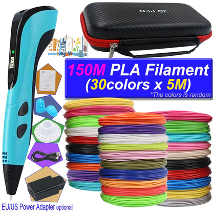 2026 3D Pen Set for Children 3D Printing Pen with LED Screen 200M PLA Power Adapter Travel Box Christmas Birthday Gift for Kids