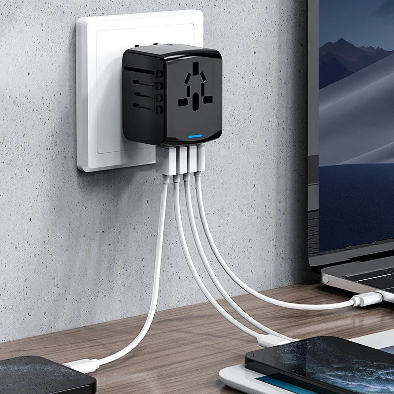 International Travel Adapter with 3 USB and Type C Power Adapters for Fast Charging EU/UK/US/Australia Travel Plugs