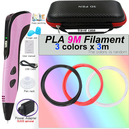 3D Printing Pen Set for Children with LCD Screen Power Adapter 30Color PLA Filament Travel Case Birthday Christmas Gift for Kids