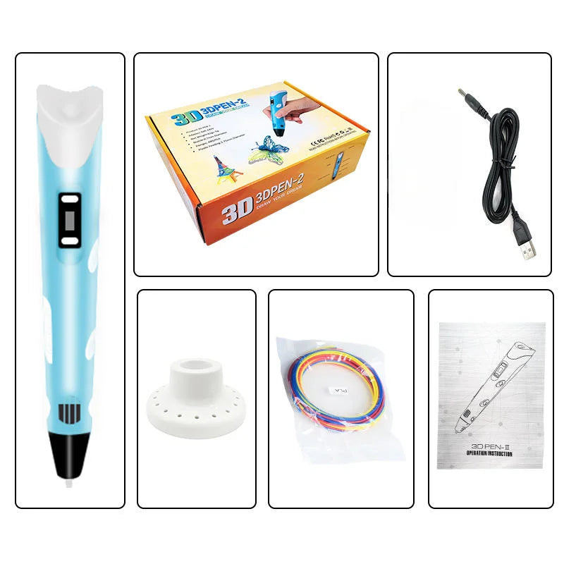 New 3D Printing Pen Children 3D Pen DIY Drawing Pens PLA Filament Material Toys for Kids Boys Girls Christmas Birthday Gifts
