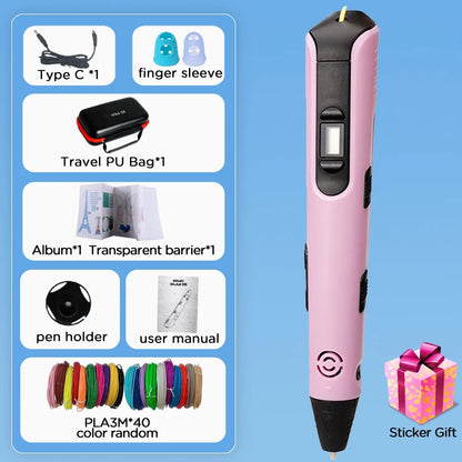 3D Pen for Children 3D Printing Pen with LED Screen 100M PLA 3M 40 Colors USB With Storage Box Christmas Birthday Gift for Kids